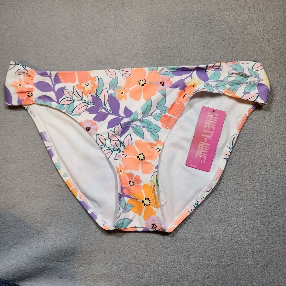 NINETY-NINE Degrees Large Floral White Orange Purple Bikini Bottoms NWT
